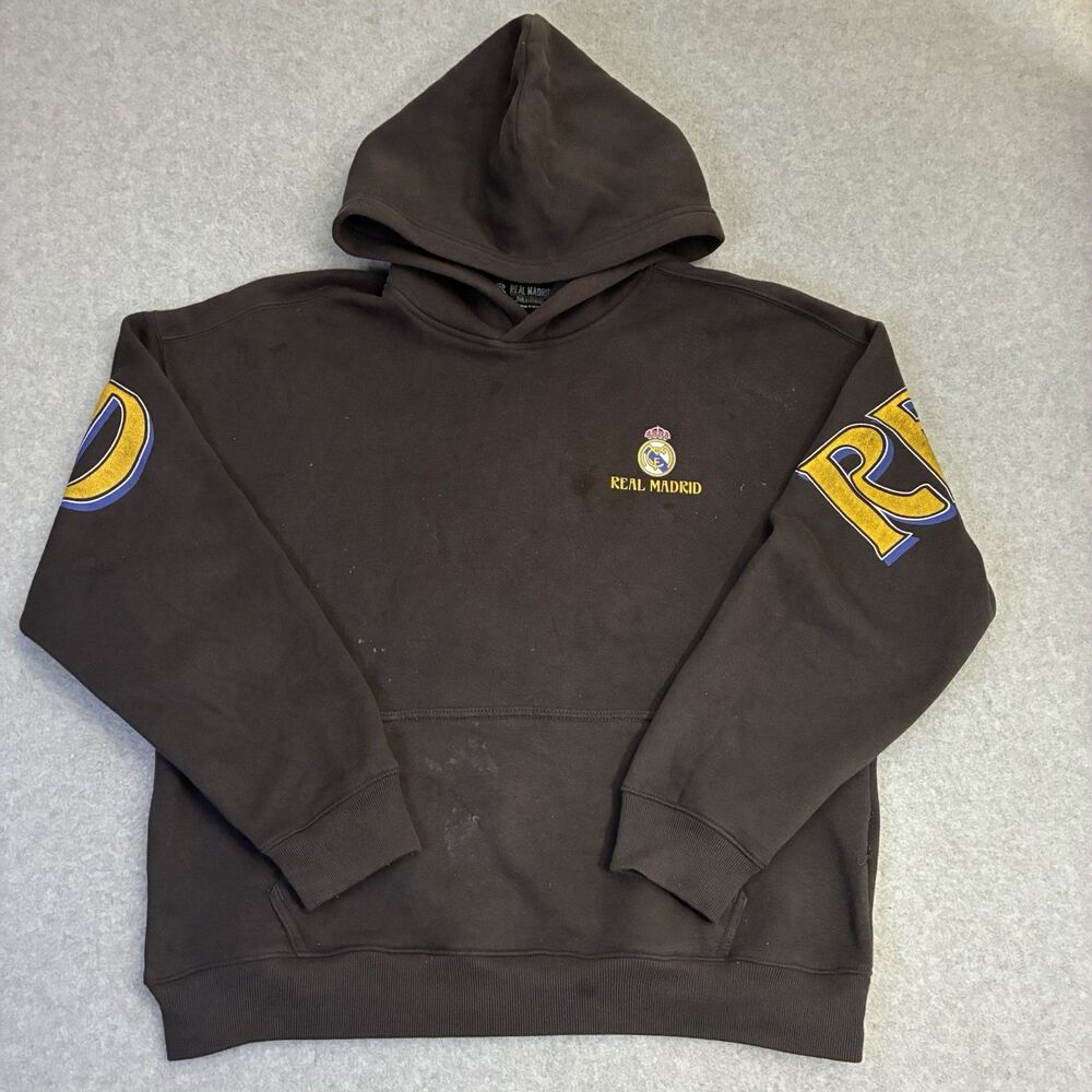 Men’s Real Madrid Hoodie Hala Madrid Graphic Brown Soccer Sweatshirt Medium
